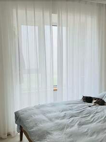 2pcs Pure White Soft Textured Sheer Curtains, High Transparency Soft Light Gauze, Living Room Bedroom Decorative Window Sheers, Multi-Functional Fabric - White - View 3