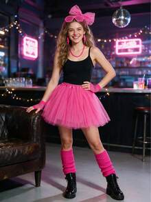 Rainbow 80s 7-Piece Adult Retro Party Costume Set, Shutter Shades, Rainbow Scrunchie Socks, Lace Headband, Neon Gloves, Lightning Earrings, Disco Outfit Props, Suitable For Neon/Rainbow Dopamine Colorful Party, Neon UV Fluorescent Party, Blacklight Glow Party, Rainbow Dopamine Theme Birthday Party, Halloween Retro Funny Cosplay, Carnival, Colorful Festival, Costume Party - Multicolor - View 8