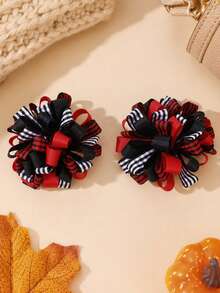 2pcs Halloween Hair Clips For Girls,Red Black Plaid Hydrangea Hairpin, Party Daily Hair Accessories - Multicolor - View 5