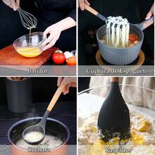 LÈRFM [MXBTG]1 set Conjunto de 12 piezas de utensilios de cocina en silicona, juego de utensilios antiadherentes resistentes a altas temperaturas, con asas de madera, herramientas domésticas universales para cocina,Conjunto de utensilios de cocina + pared de almacenamiento para cocina - Blanco - Ver 4