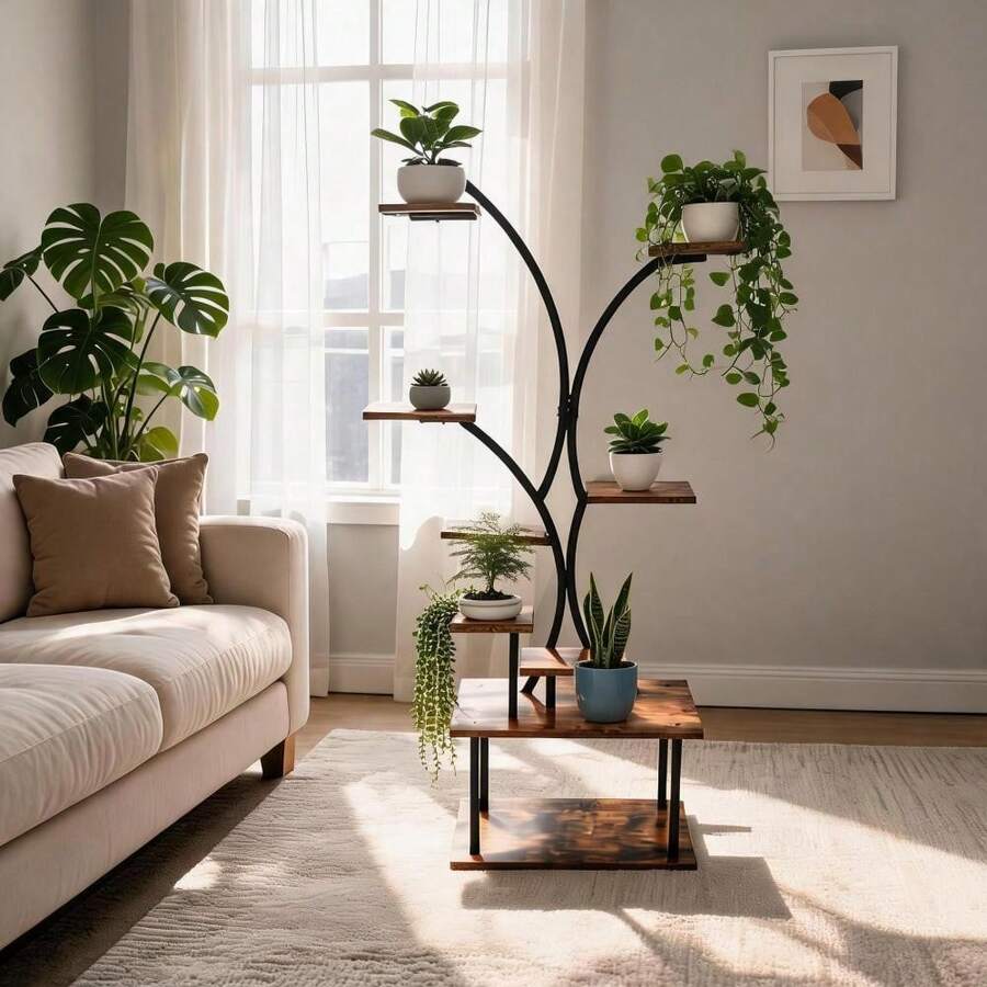 8-Tier Heavy Duty Iron Plant Stand – 154cm Tall Freestanding Flower Shelf, 8-Layer Garden Rack Rustproof Metal Display Unit (73x61x11cm Package) - BRAUN - Übersicht 1