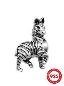 1 buah Manik-manik Perak Sterling 925 Motif Zebra Vintage dengan Lubang Besar, Manik-manik Pesona Pola Hewan 3D untuk Gelang DIY, Aksesori Perhiasan Perak yang Dipersonalisasi - Perak - View 2