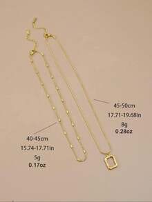 2pcs Simple Stainless Steel Geometric Square Necklace (No Gift Box), Father's Day Gift, Mother's Day Gift, Gift Giving (Actual Length May Vary From Small Cylinder Quantity) - Yellow Gold - View 4