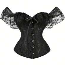 1pc Women's Court Style Corset, Vintage Lace Bustier Top, Suitable For Party, Halloween Outfit - Black - View 1