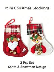 2pcs Christmas Stocking Gift Bags, Christmas Tree Hanging Decor, Winter Holiday Party Home Decoration Candy Snack Storage Bags - Multicolor - View 2
