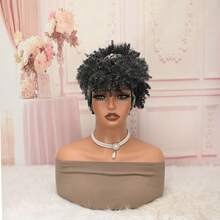 Women Black Short Kinky Curly Synthetic Headband Wig, Fluffy Natural Non‑Glueless No Lace Easy Wear Wig For Daily Party Date - Multicolor - View 12