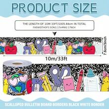 Cartoon Stationery Style Wall Decor Paper, Waterproof Self-Adhesive Blackboard Border Stickers For Classroom - A - View 2