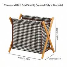 Solid Wood Frame Folding Laundry Basket, Japanese Nordic Style Fabric Laundry Bin, Portable Home Storage Basket, Suitable For Bathroom, Bedroom And Home - Beige - View 19