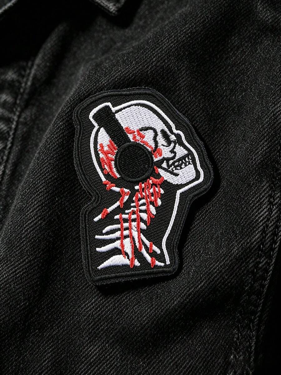 1pc Punk Music Skeleton Morale Tactical Embroidered Patch, Iron-On Arm Patch, Backpack Sticker, Suitable For Backpacks, Hats, Jackets, Etc., DIY Gift