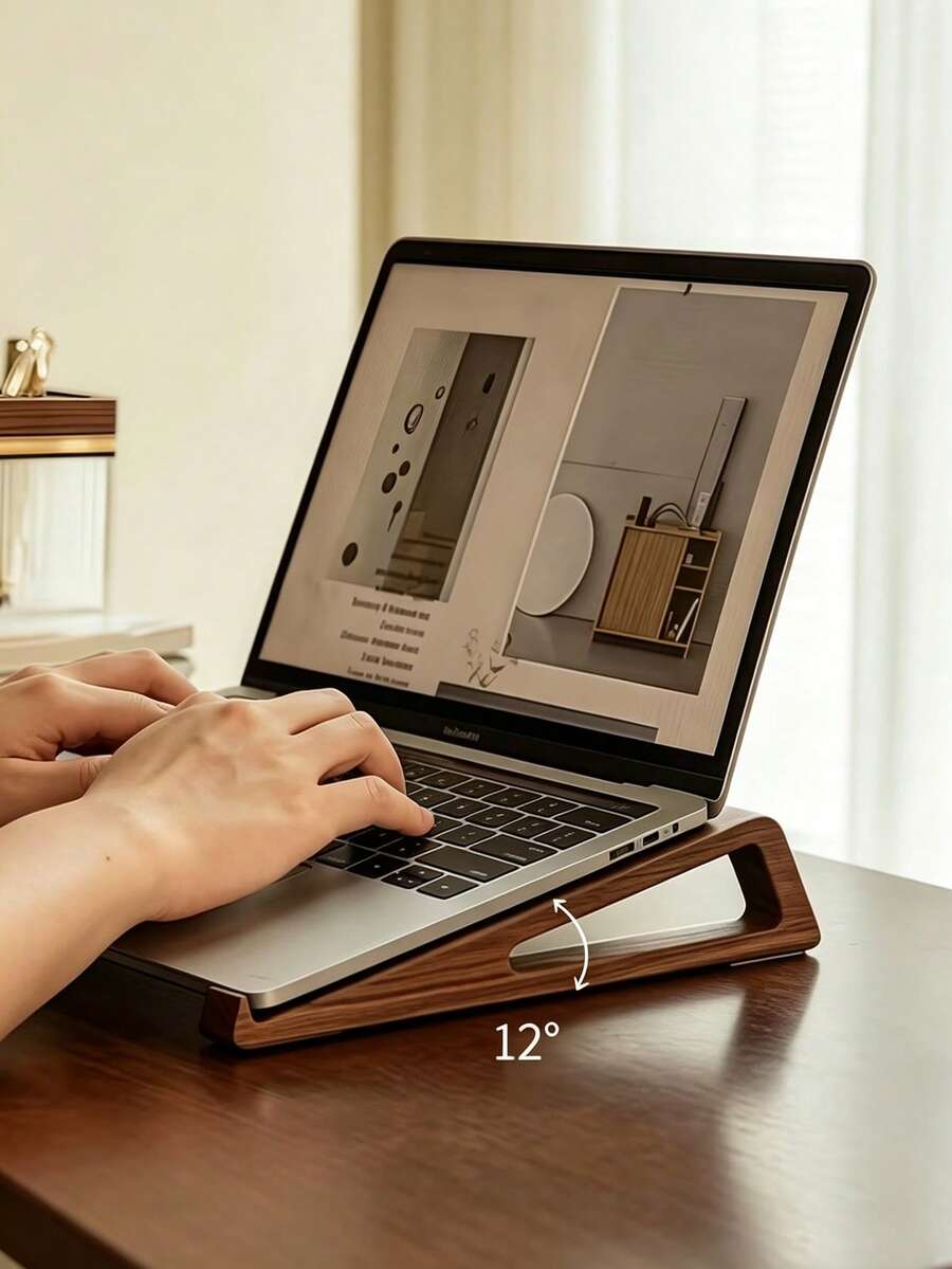 1pc Bamboo Laptop Stand Bookshelf | Vintage Solid Wood Reading Storage Rack, Ergonomic Tilted Design, Holds Books / Tablets / Laptops, Retro Style Office & Study Essential, Lightweight Compact Design, Perfect Gift For Birthday, Anniversary, Christmas - Multicolor - View 1