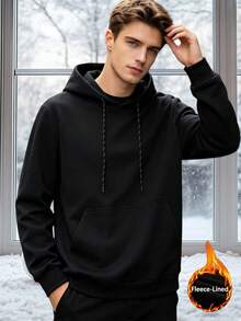Men's Black Fleece Hooded Sweatshirt, Suitable For Autumn/Winter Daily Wear And Sports - Black - View 1