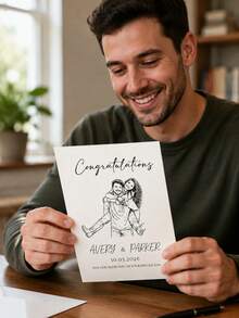 1PC Personalized Custom Wedding Card Couple Line Art Drawing From Photo, Elegant Bride Groom Portrait Illustration Congratulations Greeting With Envelope, Rustic Wedding Day Gift For Newlyweds Engaged Couples Friends Sister - Multicolor - View 9