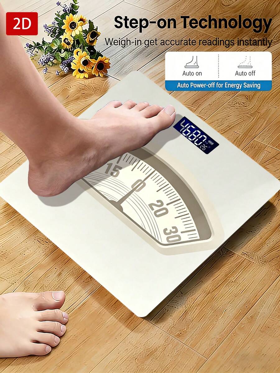 2D Tempered Glass Digital Scale, Digital Body Weight Scale With Step-On Weighing Technology, Thick Tempered Glass LED Bathroom Scale, Digital Scale Gift Weight Loss Scale, Max Capacity 400LB/180KG, Uses AAA Batteries (Not Included) - A - View 1