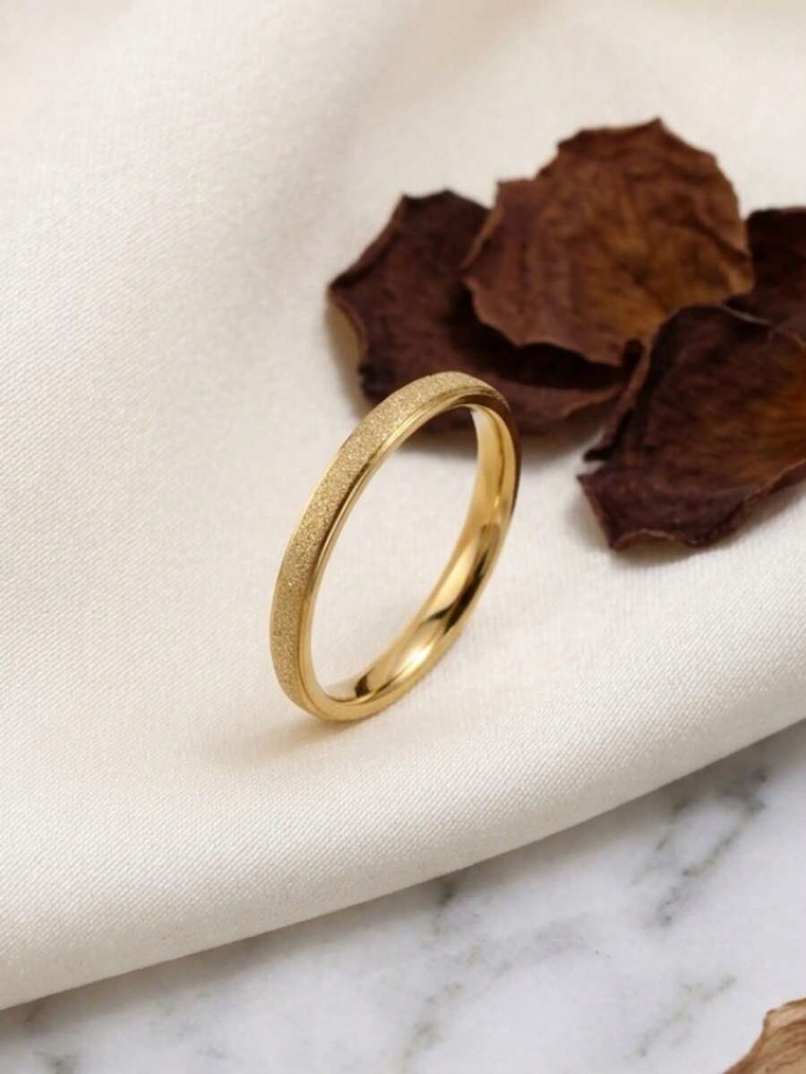 1pc Stainless Steel 18K Gold Plated Minimalist Matte Plain Thin Ring, Simple Elegant Textured Design, Versatile All-Match Jewelry For Commute, Casual And Daily Wear - Matte Thin Ring - View 1
