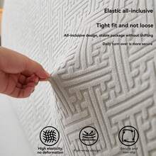 1pc White Jacquard Velvet Headboard Cover, Elastic Dustproof Headboard Protector, Stretchy Fabric, Fits 60-70cm High Headboards, Soft & Skin-Friendly, Bedroom Accessory - White - View 3