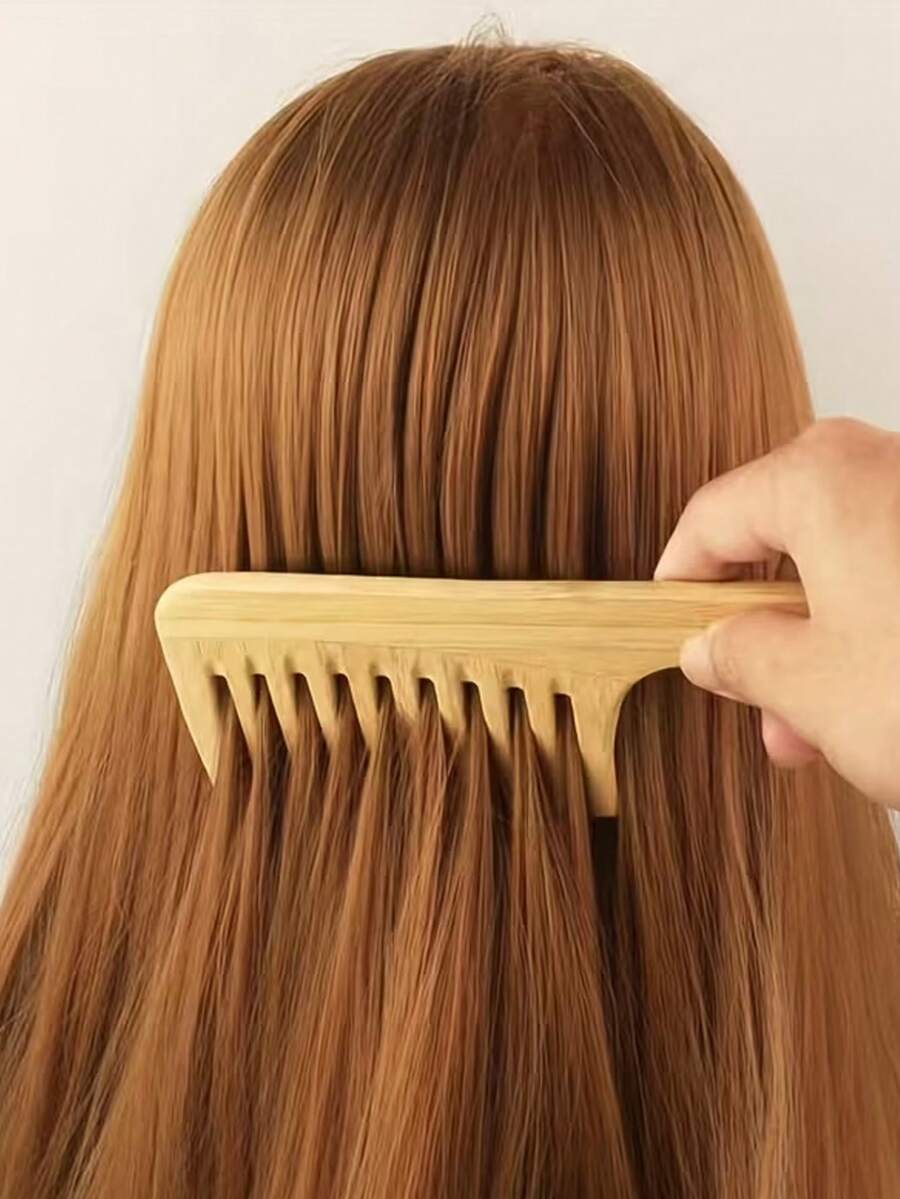 1pc Wide-Tooth Bamboo Wood Hair Comb, Nano Bamboo Wide-Tooth Comb For Detangling And Styling - Multicolor - View 1