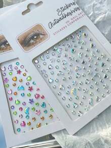 2Pcs 3D Iridescent Colorful Crystal Diamond Face Rhinestone Stickers Multi-Shape Star Moon Face Jewels, Self‑Adhesive Glitter Eye Face Body Decor Stickers For Rave Music Festival Party - Multicolor - View 5
