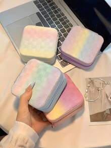 1pc Portable Travel Mini Jewelry Box, Leather Jewelry Ring Storage Box, Gradient Color Grid Storage Box, Gift Box, Jewelry Box, Meets Daily Jewelry Storage And Travel Needs, Mini Storage Box Can Be Shared With Family, Convenient For Daily Use. - Multicolor - View 9