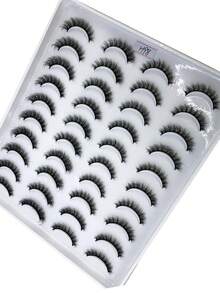 20 Pairs Cross-Style Fluffy Faux Mink False Eyelashes, Natural Long Handmade 3D Curled D-Curl Mixed Makeup Lashes - Black - View 6