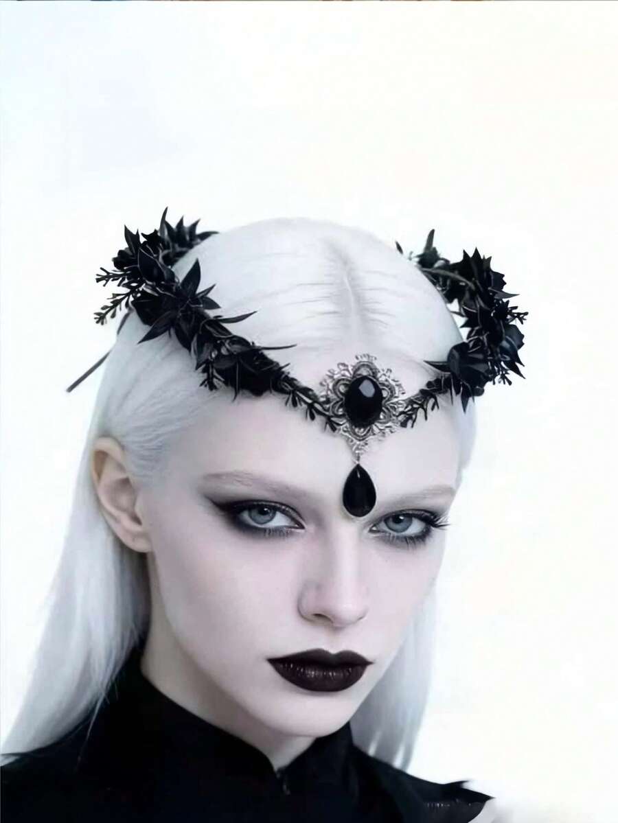 1pc Gothic Vintage Headpiece, Suitable For Holiday Dress-Up And Celebration Events, Ideal Gift Accessory, Decoration And Performance Costume, Also Perfect For Halloween - Black - View 1