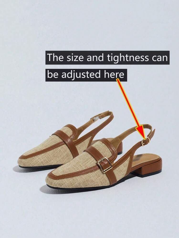 Women's Fashion Slingback Round Toe Colorblock Back Strap Flat Low Chunky Heel Comfortable Backless Pumps For Commute, Party, Holiday, Vacation - Brown - View 7