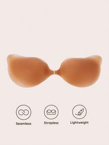 Lignisse Solid Silicone Invisible Bra, Ultra Thin Seamless Strapless Self-Adhesive Push Up Sticky Bra For Women Deep V Backless Summer Beach Party Dress - Multicolor - View 2