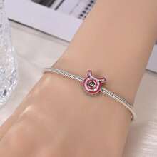 1pc Silver-Plated 12 Zodiac Signs Hollow Beads, Full Set Of Zodiac Symbols With Soft Pink Enamel And Full Zirconia Stones, Sweet Girl Style, Suitable For Various Basic Bracelets And Necklaces, Handmade DIY Jewelry Accessories, Zodiac Memorial Gift Accessories - Multicolor - View 3