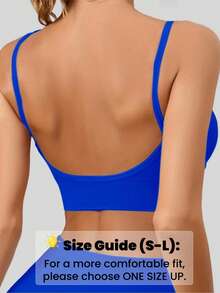 1pc Solid Color Casual Racerback Sports Bra For Women, Seamless Comfortable Spaghetti Strap Sexy V-Neck Fashion Sports Bra Camisole Fall - Royal Blue - View 3