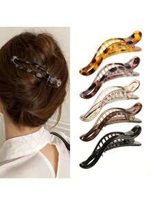 5pcs/1pc Leopard-Print Duckbill Hair Clips – Suitable For Home Hairstyling, Business Trips, Commuting, Vacations, As Well As Use In Hair Salons, Beauty Parlors, Or Medical Aesthetic Clinics. - Multicolor - View 1