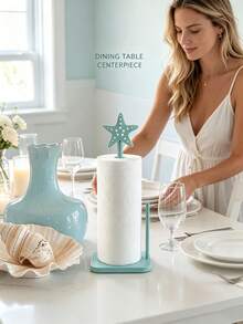 1pc Starfish Shaped Paper Towel Holder, Cute Kitchen Countertop Paper Towel Rack, Freestanding Roll Paper Storage Rack, Bow Design, Bathroom Accessories And Apartment Home Decor - Multicolor - View 3