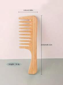 1pc Wide-Tooth Bamboo Wood Hair Comb, Nano Bamboo Wide-Tooth Comb For Detangling And Styling - Multicolor - View 5