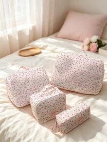 1pc/Set Pink Floral Print 4pcs Travel Luggage Organizer Set, Zippered Clothing Storage Bags, Portable Suitcase Organizer, Multi-Size Storage - Pink - View 5