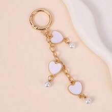 1pc Women's Ins Style Macaron Color Heart Pearl Keychain Drip Oil Heart-Shaped Chain Bag Pendant Personalized Bag Accessory Best Friend Gift - Multicolor - View 12