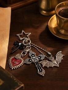 Gothic Cross Keychain, Dark Bow Bat Heart Pendant, Personalized Car Keychain, Bag Charm, Unique Birthday And Halloween Gift. - Multicolor - View 9