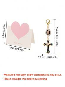 Vintage-Style Rhinestone And Enamel Cross Amulet Keychain Featuring A Virgin Mary Pendant; Suitable As A Bag Charm, Car Key Accessory, Or Holiday Gift - Multicolor - View 10