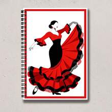 Spanish Flamenco Dancer Art Spiral Notebook - Red & Black Dance Dress Print Coil Bound Journal, A5 Creative Artistic Style Notepad, Suitable As Stationery Gift For Art Lovers - C - View 4