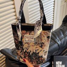 Tas Tangan Ember Motif Bunga Jacquard, Tas Jinjing Kain Wanita, Tas Penyimpanan Kecil untuk Aktivitas Sehari-hari - MultiWarna - View 2