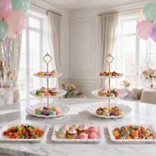 1/5pcs Plastic Cake Stand Dessert Plate Set, 2-Tier/3-Tier Dessert Display Rack, Round Multi-Layer Tray Suitable For Birthday, Wedding, Party - Multicolor - View 5