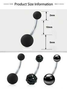 3PCS Punk Style Black Navel Nail Belly Button Ring Halloween Gift 14g 316L Hypoallergenic Suitable For Women - 1.6*10mm Navel Nail - View 4
