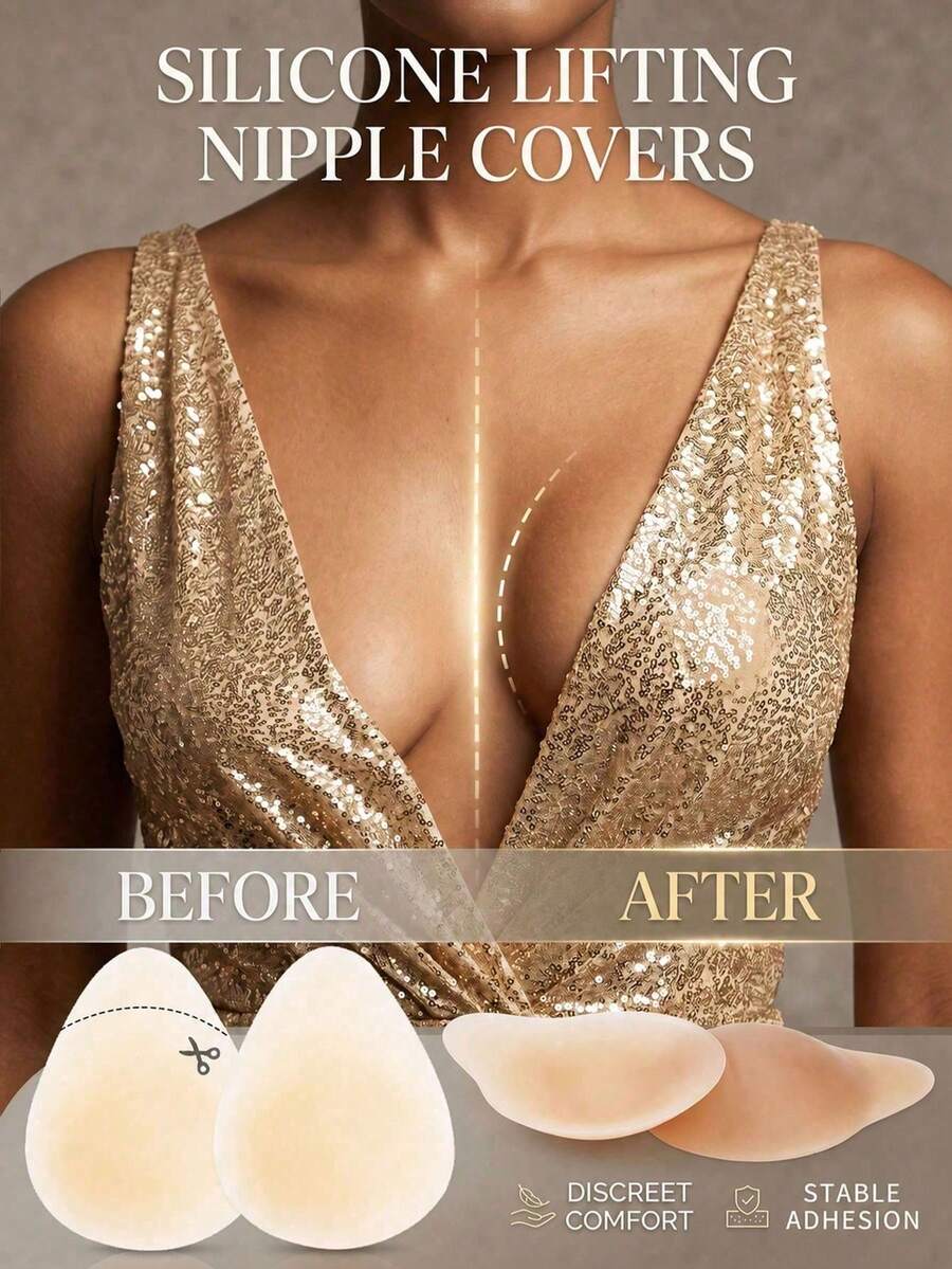 2pcs Women's Silicone Breast Lift Tape, Ultra-Thin Pure Silicone Support Lift Invisible Strapless Breast Petals Breast Lift Tape - Color - View 1