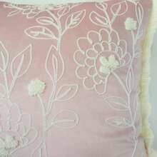 1 pieza Funda de cojín de terciopelo estilo francés con bordado de hojas florales & bordes con flecos, funda de almohada decorativa botánica vintage para sofá, dormitorio, sala de estar, decoración acogedora para otoño e invierno - Rosa claro - Ver 8