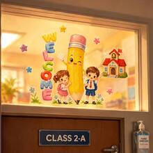 1pc Campus Welcome Backdrop Sticker, School Building & Stationery Elements Activity Room Background Wall Self-Adhesive Decorative Decal - Welcome Backdrop - View 4