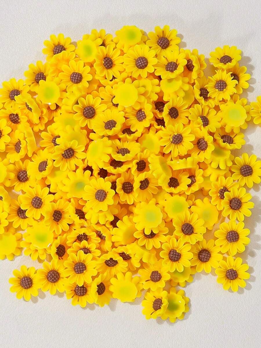 20/50/100pcs Sunflower Shaped Resin Charms - Resin Flower Decor, Suitable For Hair Clips, Phone Cases, Shoes, Bags And Various DIY Craft Projects - Multicolor - View 1