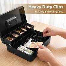 Lockable Cash Box With 2 Keys, Galvanised Steel Money Box, 5 Coin Compartments & 4 Banknote Holders, Portable Secure Money Storage Box For Business Market Household, Black - Cash Box - View 7