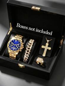 4pcs Fashion Men's Quartz Watch With Cross Series Set, Suitable For Men, Oversized Dial, Casual Daily Versatile, Holiday Party And Other Occasions - Mouldless - View 3