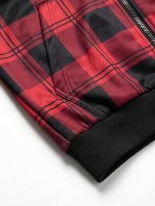 Men's Autumn/Winter Casual Minimalist Loose Fit Daily Commute Plaid Hooded Thermal Lined Jacket - Red - View 7