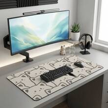Cute Cat Face Mouse Pad Black & White Playful Design Extra Long Gaming Desk Mat Set, Non-Slip Durable Rubber Bottom, Smooth Surface Suitable For Computer Laptop Office Home, Abstract Art Decor, Back To School Supplies - A - View 5
