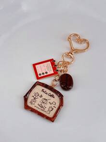 Coffee-Themed Bag Charm Keychain Featuring Coffee Bean & Coffee Menu Charms, Little Bear Cute Heart Clasp, Ideal Gift For Back To School Season - Multicolor - View 12