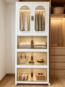 2/3/4LayerWidth: 60 cmSpace‑Saving Freestanding Clothes Organizer, Rolling Multi‑Tier Wardrobe with Arched Clear Doors, Practical Household Storage for Hanging & Folded Clothes and Accessories - Ver 1