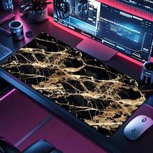 Luckybutterfly 1PC Black Gold Marble Large Mouse Pad Non‑Slip Extended Desk Mat Waterproof Gaming Keyboard Mousepad For Office Home - Black and White - View 5